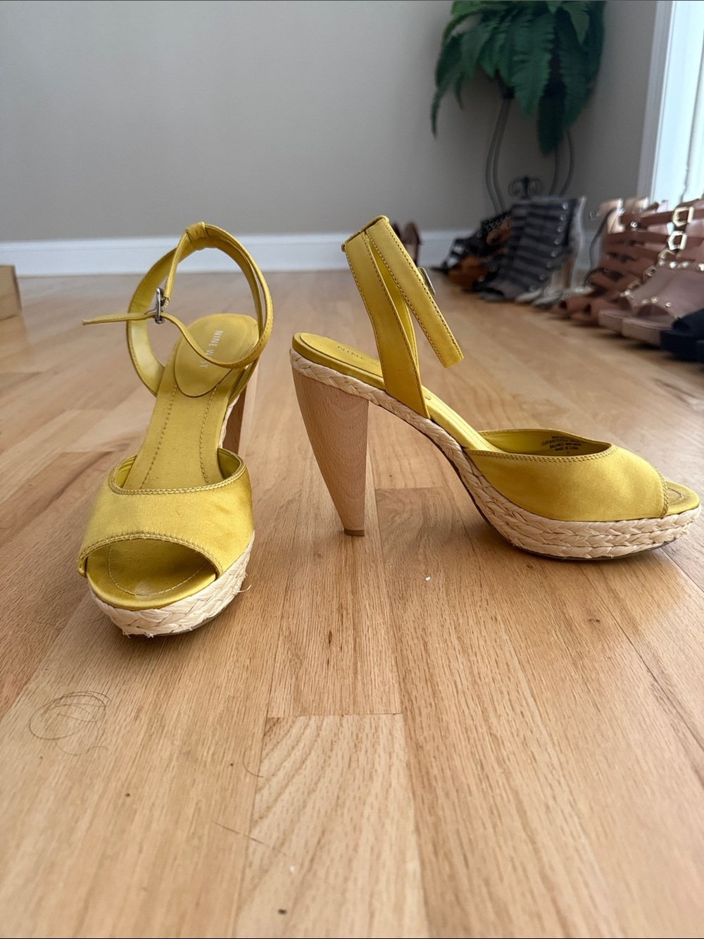 Nine West Yellow Espadrille Platform Sandals